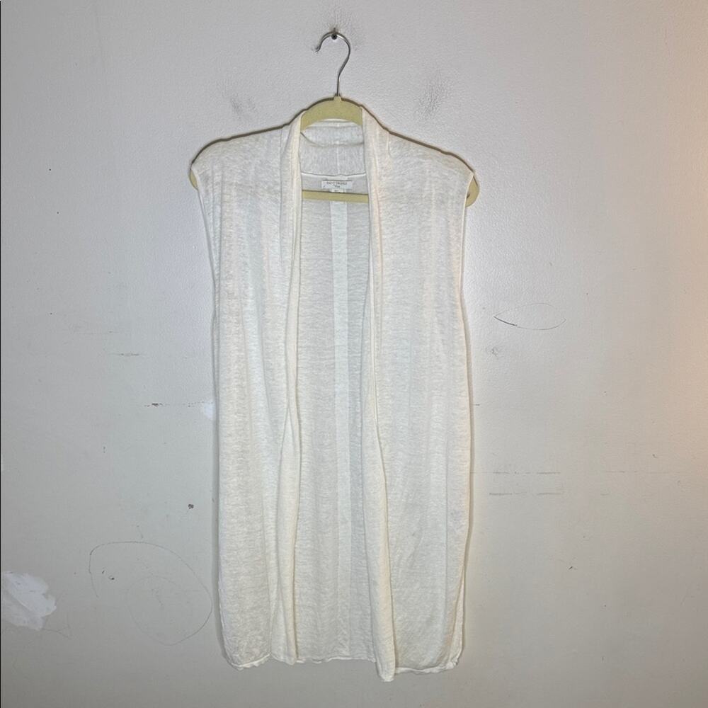 Saint Tropez West Ivory Knit Linen Open Front Cardigan Size Large